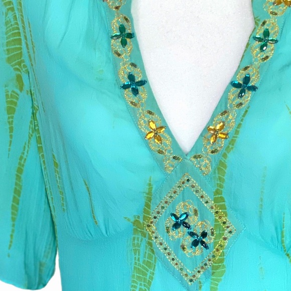 BEBE Sheer Blue Ombre Embellished Tunic Top - Picture 6 of 6